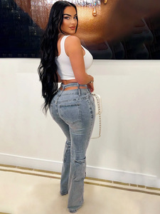 <span class=keywords><strong>Pantaloni</strong></span> <span class=keywords><strong>Cargo</strong></span> Jeans da <span class=keywords><strong>Donna</strong></span> all'Ingrosso, Nuovo <span class=keywords><strong>Modello</strong></span> con Doppia Fascia in Vita e Tasche, Skinny a Gamba Dritta, Eleganti in Denim per <span class=keywords><strong>Donna</strong></span> - Product Image 4