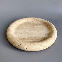 Marbre naturel chambre à coucher travertin beige rond vanité plateau bijoux maquillage plat décoratif plateau pour Table basse salle de bain