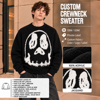 Pull personnalisé pour homme en acrylique, col rond, 480 GSM, tricot plat 5GG, jacquard, pull oversize à épaules tombantes, tricotage OEM