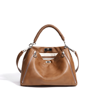Sac fourre-tout pour femme JingCheng Fashion, en cuir véritable pleine fleur souple, avec poignée unique, fermeture à loquet métallique et doublure en polyester, design de créateur