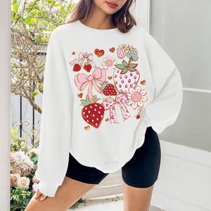 เสื้อสเวตเชิ้ตลายดอกสตรอว์เบอร์รี่น่ารัก พร้อมโบว์ผูก  สำหรับผู้หญิง  ผ้าฝ้าย  สไตล์คาวาอี้  ลายกราฟิกสวยงาม  แบบมีฮู้ด  ระบายอากาศได้ดี  ดีไซน์ถักนิตติ้ง - Product Image 6