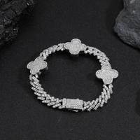 Bracelet Fulsun en laiton plaqué or, motif trèfle entièrement pavé de zircons, style cubain, unisexe, pour le quotidien et la rue