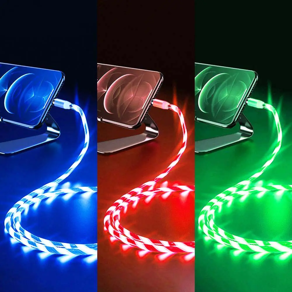 Hot Sale 2.4A LED Glühen leuchtend fließendes Licht schnell schnell aufladen USB-Kabel Typ C Kabel leitung Micro-USB-Ladekabel