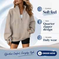 Sudadera con capucha y cuello alto de algodón con cremallera corta de forro polar para mujer, con logo personalizado, estilo oversize