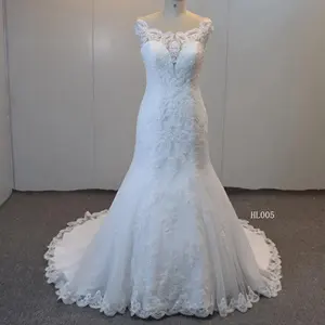 2024 dantel aplike gelin elbise düğmesi Mermaid düğün elbisesi