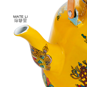 Custom <strong>Retro</strong> Enameled 3.3L Camping Tea Pot Unique Designs Coffee <strong>Kettle</strong> with Collapsible Handle - Product Image 3