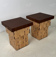 Meja Samping Desain Blok Mewah Modern, Meja Kayu Bertingkat Unik, Meja Aksen Skulptural Gaya Italia untuk Villa