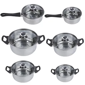 6-Piece Stainless Steel Kitchen Cookware Set With Non-Stick Forged Aluminum Pots And Pans Black Non-Stick Cookware Set