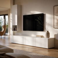 Meuble TV Flottant Moderne de Luxe, Console Murale Minimaliste Sans Poignée, Centre de Divertissement Modulaire pour Villa