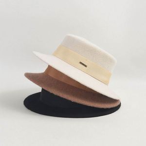 2024 Autumn Fall Winter New Simple Wool Knitted Fedora <b>Hat</b> British Vintage Flat Top <b>Hat</b> <b>for</b> Women Dress - Product Image 1