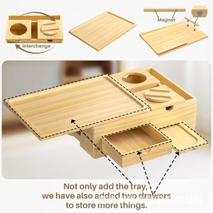 Table d'accoudoir de canapé mobile en bois avec porte-gobelet, plateau d'accoudoir multifonction en bambou à clipser - Product Image 4