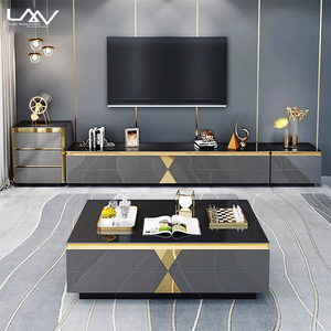 Phong cách Bắc Âu sang trọng TV đứng và Bàn cà phê đặt phòng khách sạn màu đen Kính hàng đầu Bàn cà phê với ngăn kéo đồ nội thất - Product Image 2
