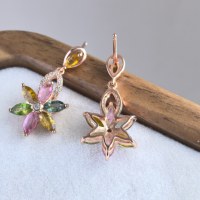 Boucles d'oreilles pendantes en argent sterling 925 plaqué or rose avec tourmaline naturelle taille marquise en forme de fleur, vente en gros d'usine, cadeau pour femme