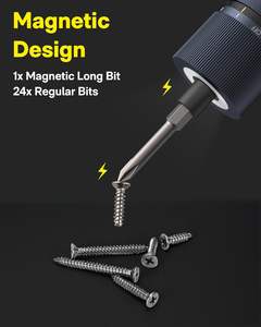 HOTO Kit de tournevis électrique sans fil amélioré avec lumière LED, 25 embouts hexagonaux de 1/4'' magnétiques et rechargeables, pour l'assemblage et la réparation de meubles - Product Image 6