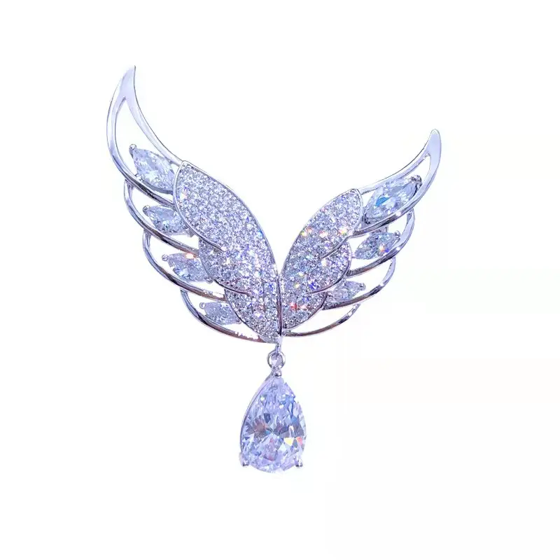 Angel wings luxury designer custom jewelry luxury pure copper Artificial zirconia brooch