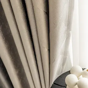 Sunny Textile Textured Peacock Green Mica Gray Modern Luxury Shading Curtain Fabric Finished Villa Curtains