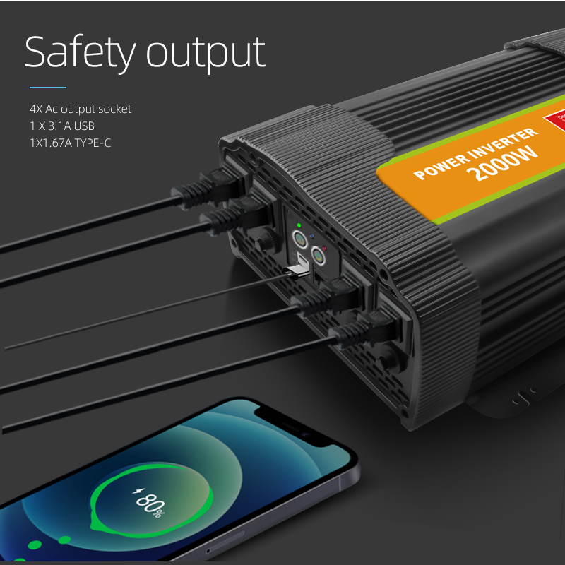 Lithium battery 2000 watt inverter 12V to 110V modified sine wave high-power automotive power inverter American standard 2KW