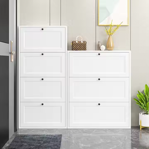 Meuble à chaussures mural blanc et fin avec rangement multi-niveaux pour entrée et couloir, organisateur de chaussures moderne et peu encombrant - Product Image 4
