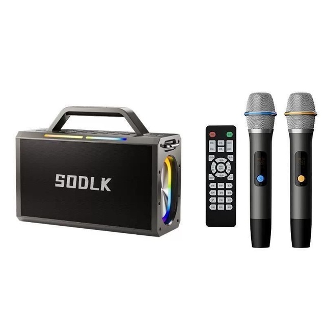 SODLK S1115 200W Portable PA Speaker System with 2PCS Wireless Microphone Karaoke Machine for Party/Outdoors