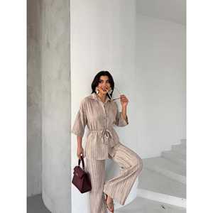 ชุดสูทสองชิ้นลายดอกไม้และลายเรียบแบบทางการ/ลำลอง ไซส์ 2XL เสื้อและกางเกงไซส์ XL ผลิตจากผ้าถักเนื้อฝ้าย สำหรับฤดูใบไม้ผลิ/ฤดูร้อน - Product Image 1