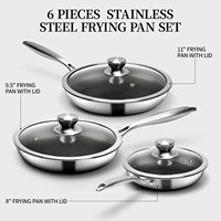 Set Wajan Penggorengan Stainless Steel 6 Buah dengan Tutup, Set Wajan Induksi, Set Wajan Penggorengan Telur Omelet dengan Tutup, Kompatibel dengan Induksi