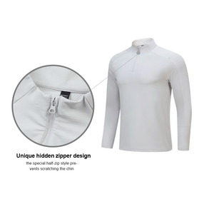 Venta al por mayor Casual hombres transpirable manga larga 1/4 cremallera deportes gimnasio camiseta atlética deporte camisetas entrenamiento para hombres - Product Image 6