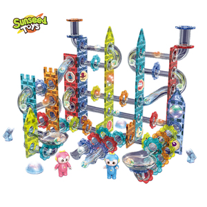 STEM DIY LED Light 3D Rolling Ball Track Kids Educational Magnetic <strong>Building</strong> <strong>Blocks</strong> Set Plastic Magnetic Tiles <strong>Marble</strong> <strong>Run</strong> Track - Product Image 4