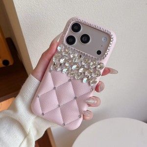 Étui de luxe en cuir losanges et cristaux diamantés pour téléphone portable, coque pour filles motif galet, compatible iPhone 17 Pro Max 16 15 14 13, fabrication OEM - Product Image 3