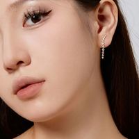 Dylam Bijoux de forme ovale Boucles d'oreilles en argent sterling S925 Chaîne à maillons en zircon cubique Plaqué or 18 carats Boucles d'oreilles pour femmes