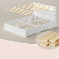 VASAGLE Lit double avec éclairage LED et multiprise, sommier à lattes en MDF et acier, style moderne, cadre de lit avec 2 tiroirs coulissants