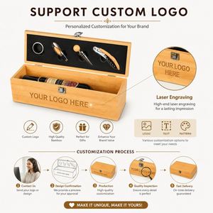 Coffrets cadeaux d'accessoires ouvre-bouteille de vin rouge en bois de bambou de luxe personnalisés avec logo d'entreprise - Product Image 5