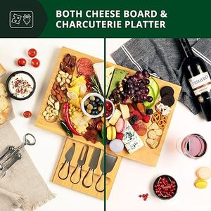 <span class=keywords><strong>Plateau</strong></span> de service rectangulaire en bambou unique DX pour <span class=keywords><strong>charcuterie</strong></span> et fromages, avec 4 couteaux en acier inoxydable, <span class=keywords><strong>plateau</strong></span> de service en bois épais - Product Image 3
