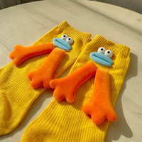 Chaussettes mi-mollet en polyester tricoté jetables, respirantes et colorées, avec motif de monstre de dessin animé 3D et mains magnétiques, design fantaisie mignon et amusant