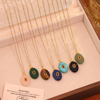 Collier Pendentif Ovale en Acier Inoxydable avec Pierre Naturelle, Plaqué Or, Chaîne de Clavicule Avancée, Zircon TGXL11465