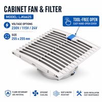 Ventilateur compact avec filtre 255 mm, ventilateur axial de refroidissement avec grille filtrante anti-poussière 265 m³/h pour la ventilation des armoires de distribution
