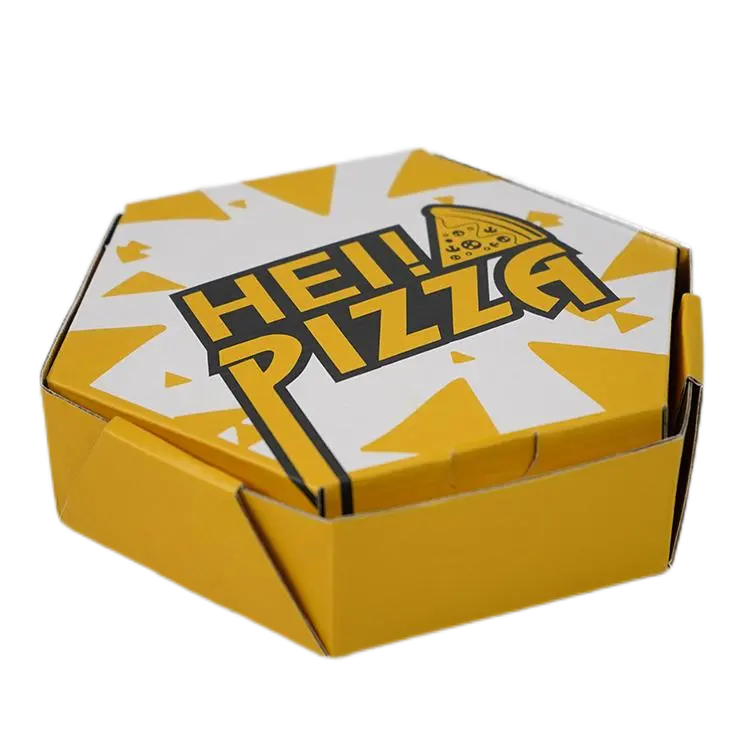 Paquet de boîte écologique personnalisée en usine boîte à pizza hexagonale à couche de qualité alimentaire avec film mat