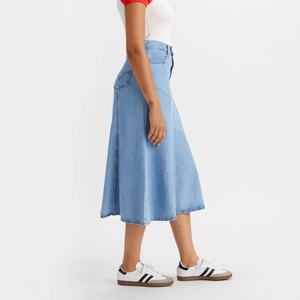 Jupe longue sur mesure 100% coton de haute qualité, vintage, bleu clair, denim plissé, jupes pour femmes - Product Image 2