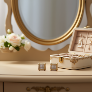 Orecchini a Perno Quadrati Placcati Oro alla Moda con Cristalli e Strass, Design Geometrico per Feste, Gioielli Unisex - Product Image 2