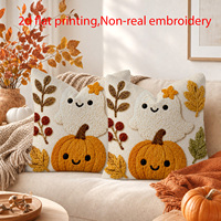 Housses de coussin d'Halloween Kongyu Home Textiles, lot de 2, motifs fantômes et citrouilles mignons, décoration d'automne pour la maison, en polyester