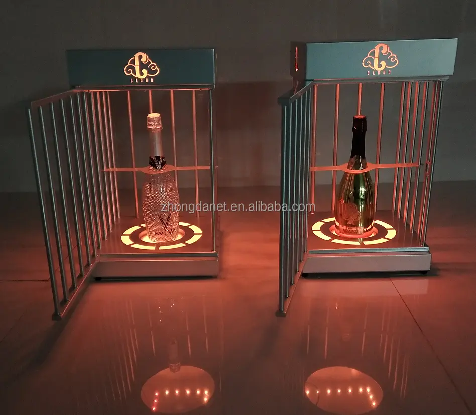 Free LOGO Supported Bar Lounge Bottle Cage Displays with lock Led Bottle Presenter Champagne Display Rack for Night Club