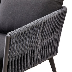 Sofá Seccional Moderno Negro para Jardín, Muebles <span class=keywords><strong>de</strong></span> Patio Exterior, Sofá <span class=keywords><strong>de</strong></span> Dos Plazas con Tejido <span class=keywords><strong>de</strong></span> Cuerda <span class=keywords><strong>de</strong></span> Aluminio, Conjunto <span class=keywords><strong>de</strong></span> Conversación - Product Image 5