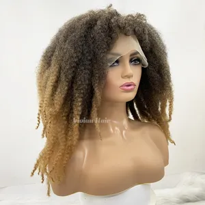Wig rambut sintetis serat antiapi rambut sintetis untuk rambut gimbal wig frontal renda Bagian T afro kinky marley lembut 20 inci