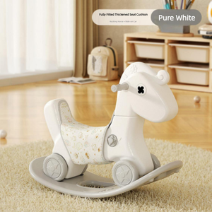 Chaise <span class=keywords><strong>à</strong></span> <span class=keywords><strong>bascule</strong></span> et <span class=keywords><strong>cheval</strong></span> trotteur 2-en-1 beige pour enfants avec ceinture et son – Cadeau idéal - Product Image 1