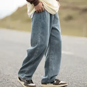 Baggyกางเกงยีนส์กางเกงผู้ชายคุณภาพสูงกางเกงยีนส์ผู้ชายStreetwearกางเกงผู้ชาย 2024 หลวมตรงกางเกงยีนส์กรดล้างกางเกง