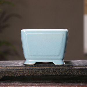 Ceramic Bonsai Pot <b>Square</b> Green Glaze Crackle Finish Desktop <b>Planter</b> - Product Image 4