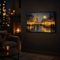 Tableau mural LED lumineux Scène de ville nocturne Cadre flottant Alimenté par piles Décoration murale pour salon Hôtel Cadeau de Noël