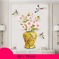 Stiker dinding vas besar 3D, tempelan bunga Lotus berperekat kuat tahan air PVC seni dinding dekorasi rumah