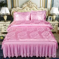 Ensemble de housse de couette et taie d'oreiller Jacquard de style européen ensemble de draps de lit en jupe de lit en polyester de taille Queen King vente en gros