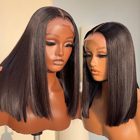 Perruque Bob Lace Frontale 13X4 Pas Chère, Coupe Droite, 100% Cheveux Humains Naturels, Tissages et Perruques Bob Brésiliens Bruts pour Femme