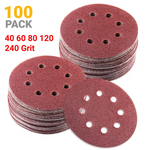 Estoque Local em US - 100Pcs Discos de Lixa de 5 Polegadas Gancho <span class=keywords><strong>Loop</strong></span> 8 Buracos Lixa 40 60 80 120 240 Grit - Product Image 1